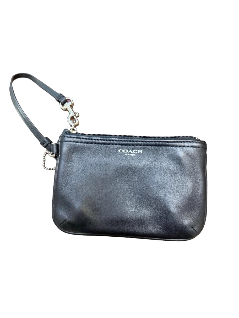 Coach Black Leather Wristlet with Silver Hardware